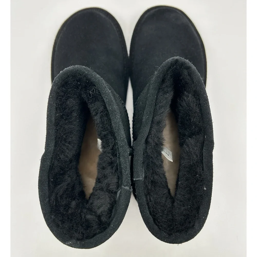 Bearpaw Womens Alyssa Boots Size 10 Black Suede Booties Sheepskin Fur Lined New‎